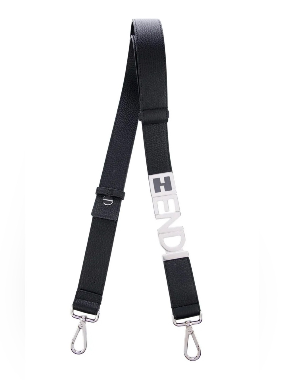 Fendi Black Leather Adjustable bag Strap with Silver Logo Letters